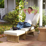 Foldable Rattan Garden Recliner Chair W/ Cushion, Footrest | Beige