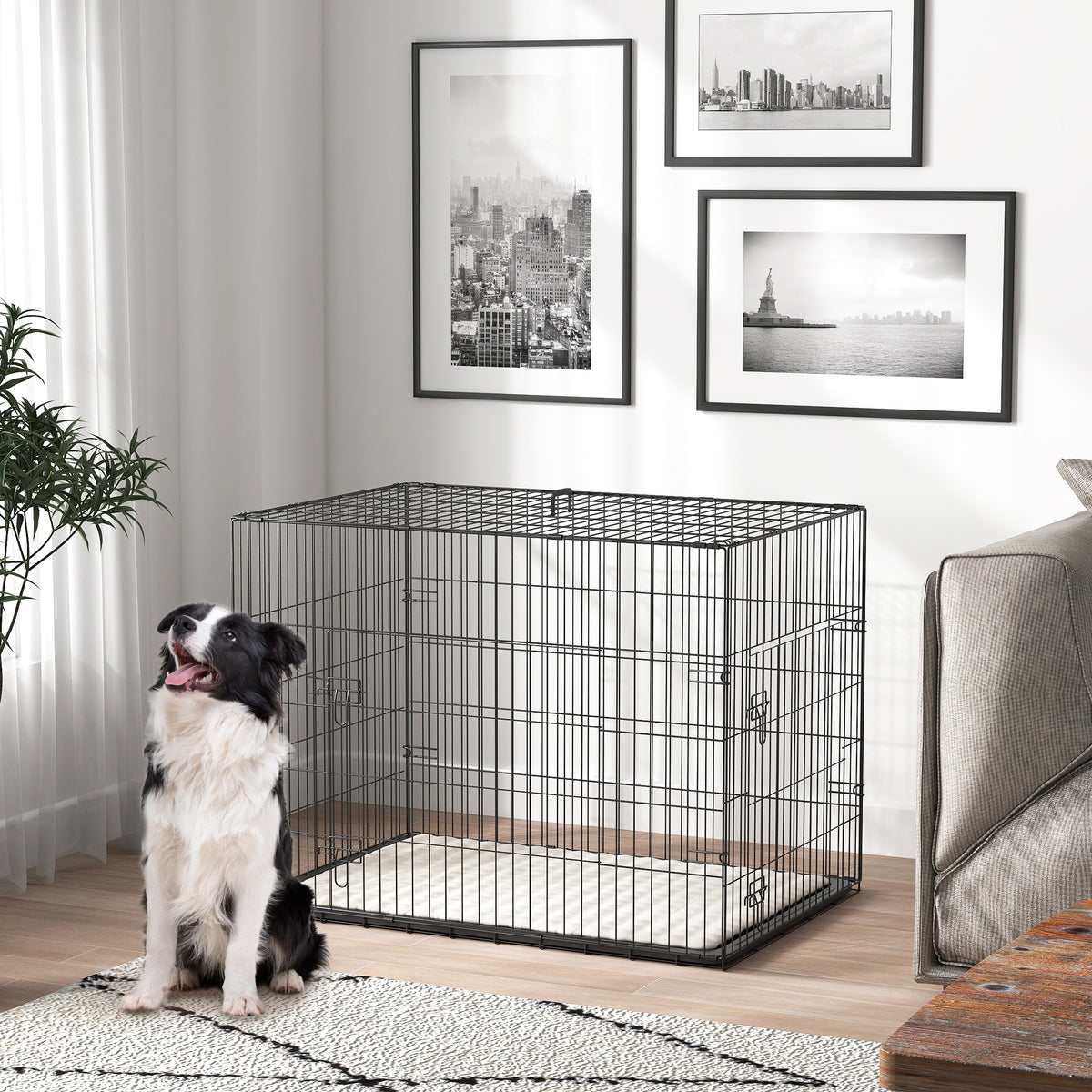 Pawhut Dog Crate With 2 Doors, Tray, Soft Cushion, For Extra Small Medium And Large Dogs | Black