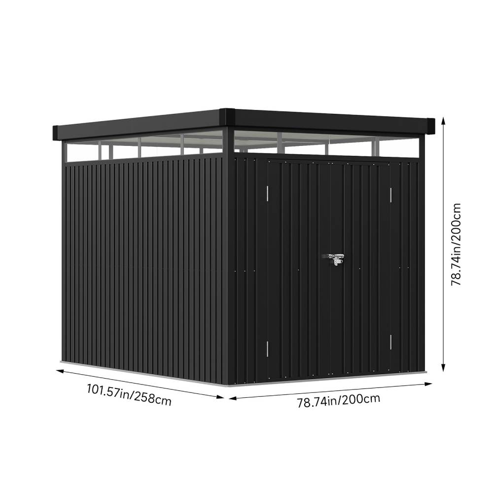 6.56ft×8.46ft Metal Garden Storage Shed Skylight Roof Shed, Flat Roof Storage