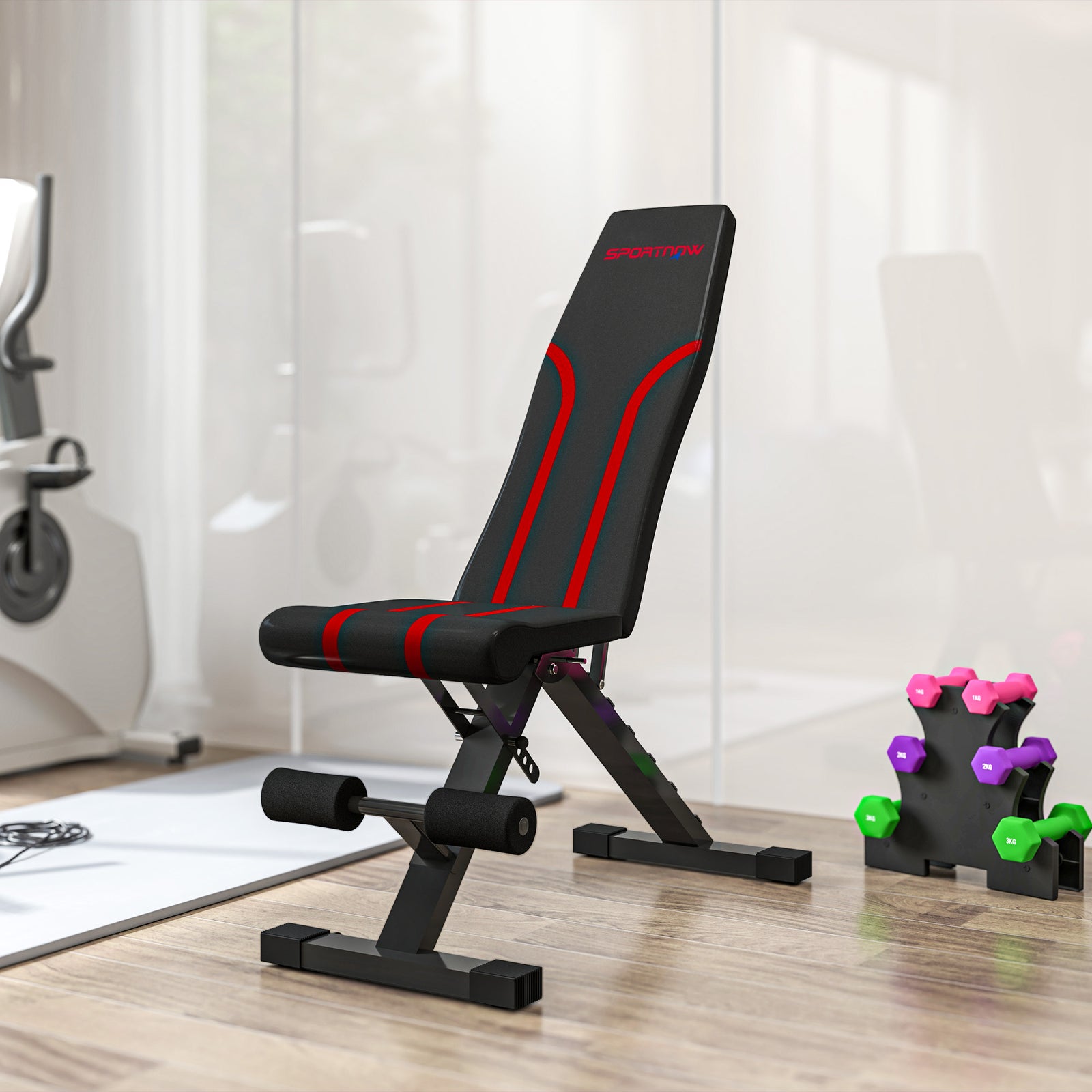 Foldable Weight Bench With 6-level Backrest, Leg Extension