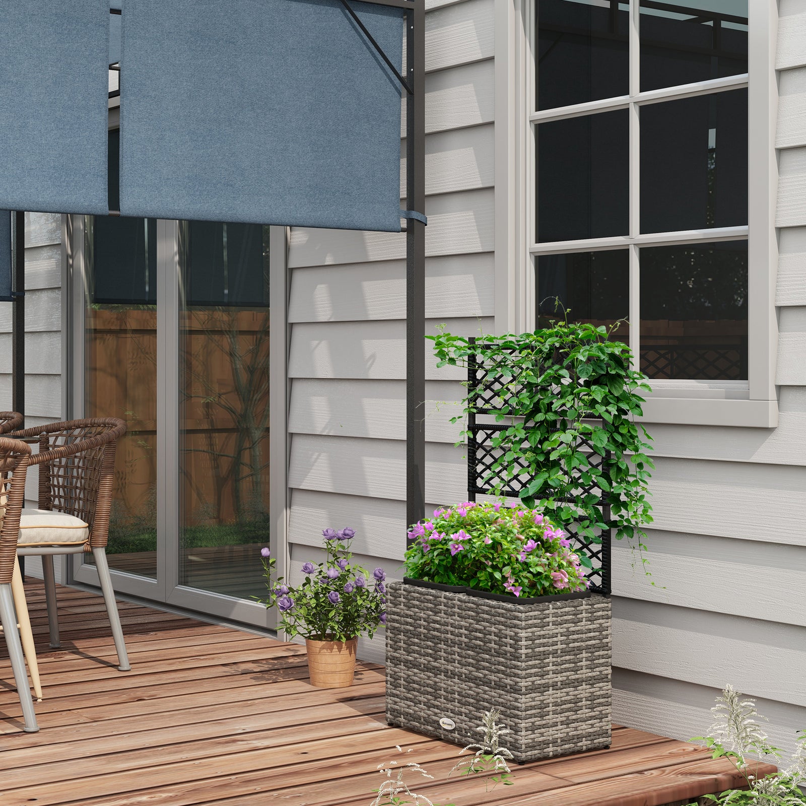 Garden Rattan Planter With Trellis Mixed Grey