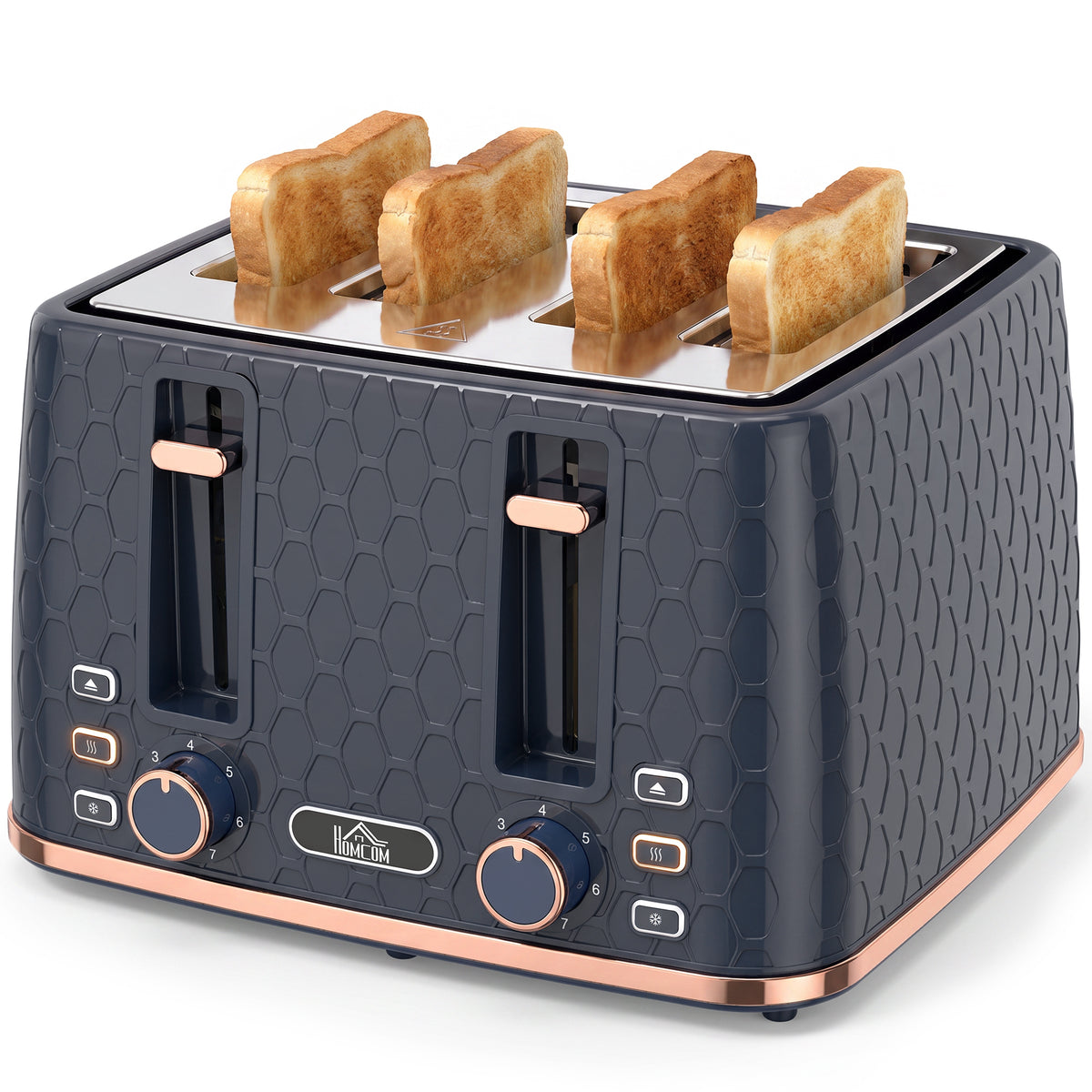 Toaster With 4 Slot, 7 Browning Levels, 1860w, Honeycomb