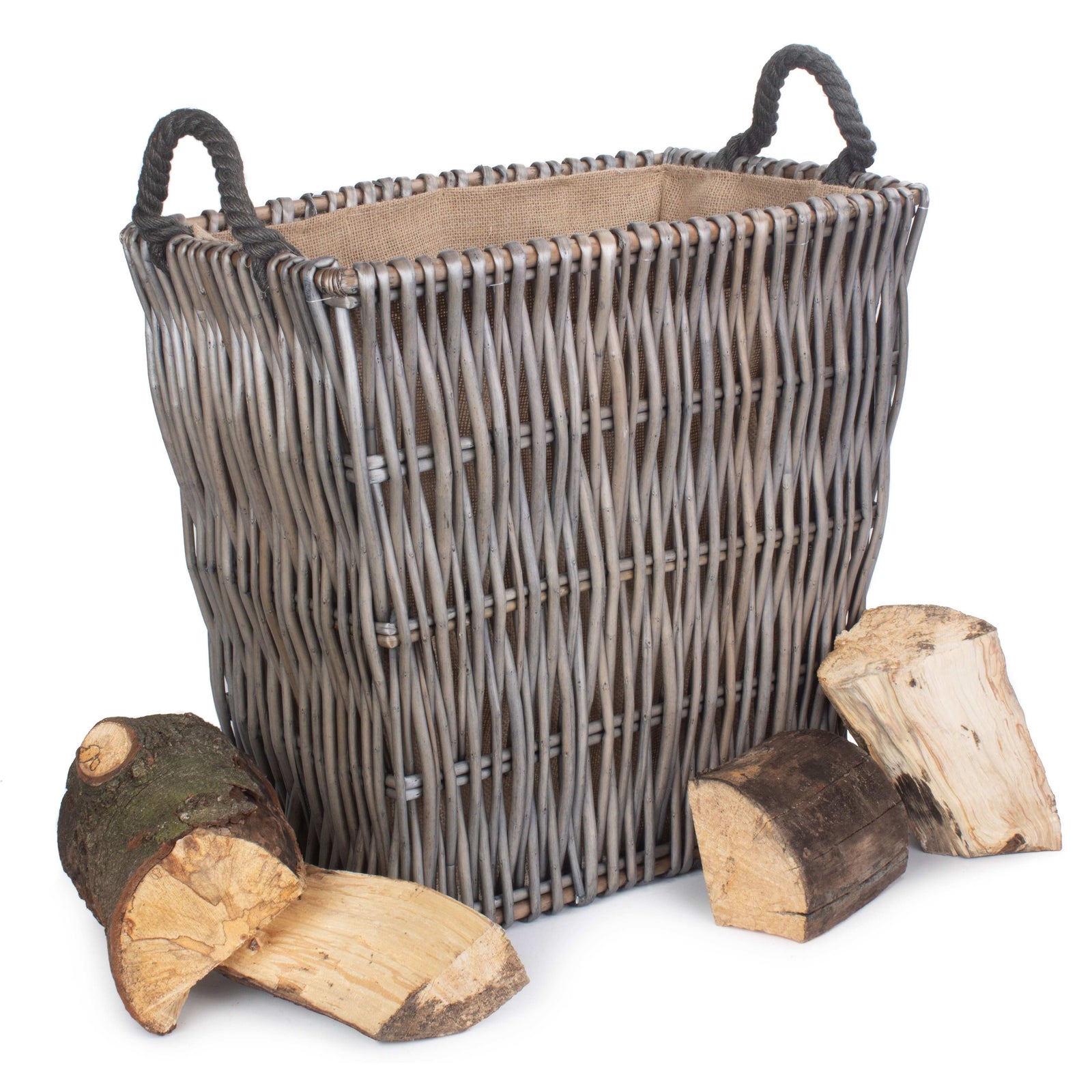 Wicker Grey Rectangular Log Basket | Small | Brown