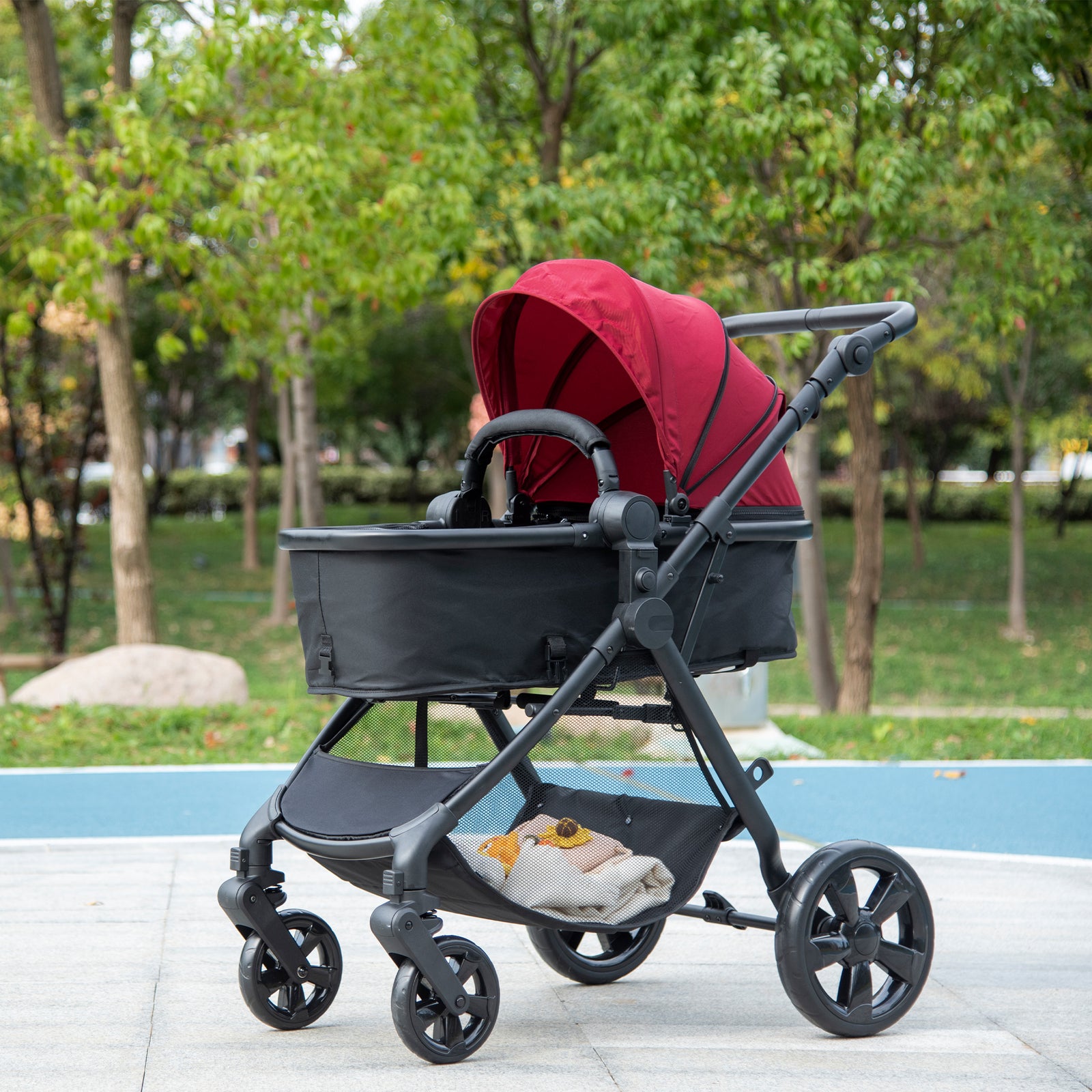 2 In 1 Pushchair Stroller W/ Reversible Seat Single Hand Foldable | Red