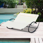 Double Rocking Sun Lounger  With Armrest And Headrest Pillow | Beige
