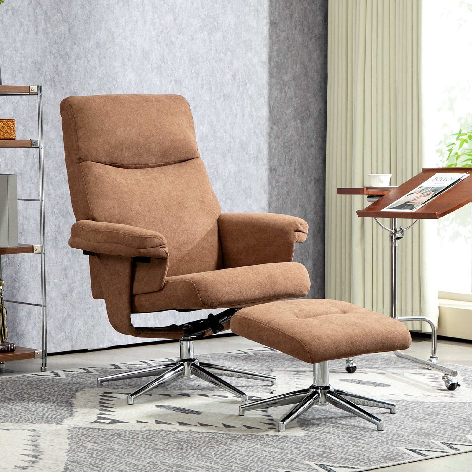 Recliner Chair With Footstool With Adjustable | Brown