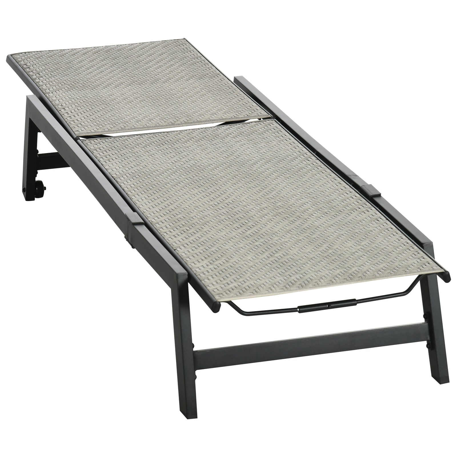 Pe Rattan Sun Lounger W/ Backrest & Wheels