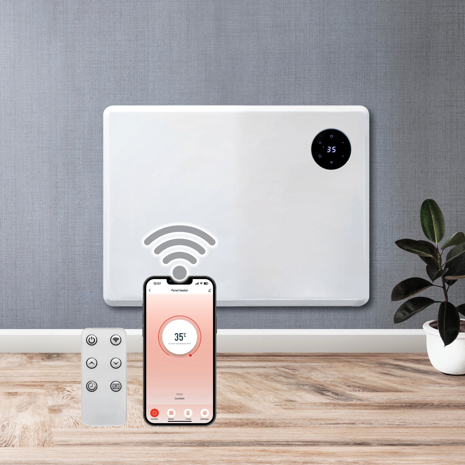 Wifi Smart Electric Radiator Panel Heater White Wall Mounted Or Floor Standing Bathroom Safe Timer And Thermostat | 1000w | White