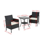 3-piece Pe Rattan Garden Furniture Set, Outdoor Patio Table And Chairs Set | Black