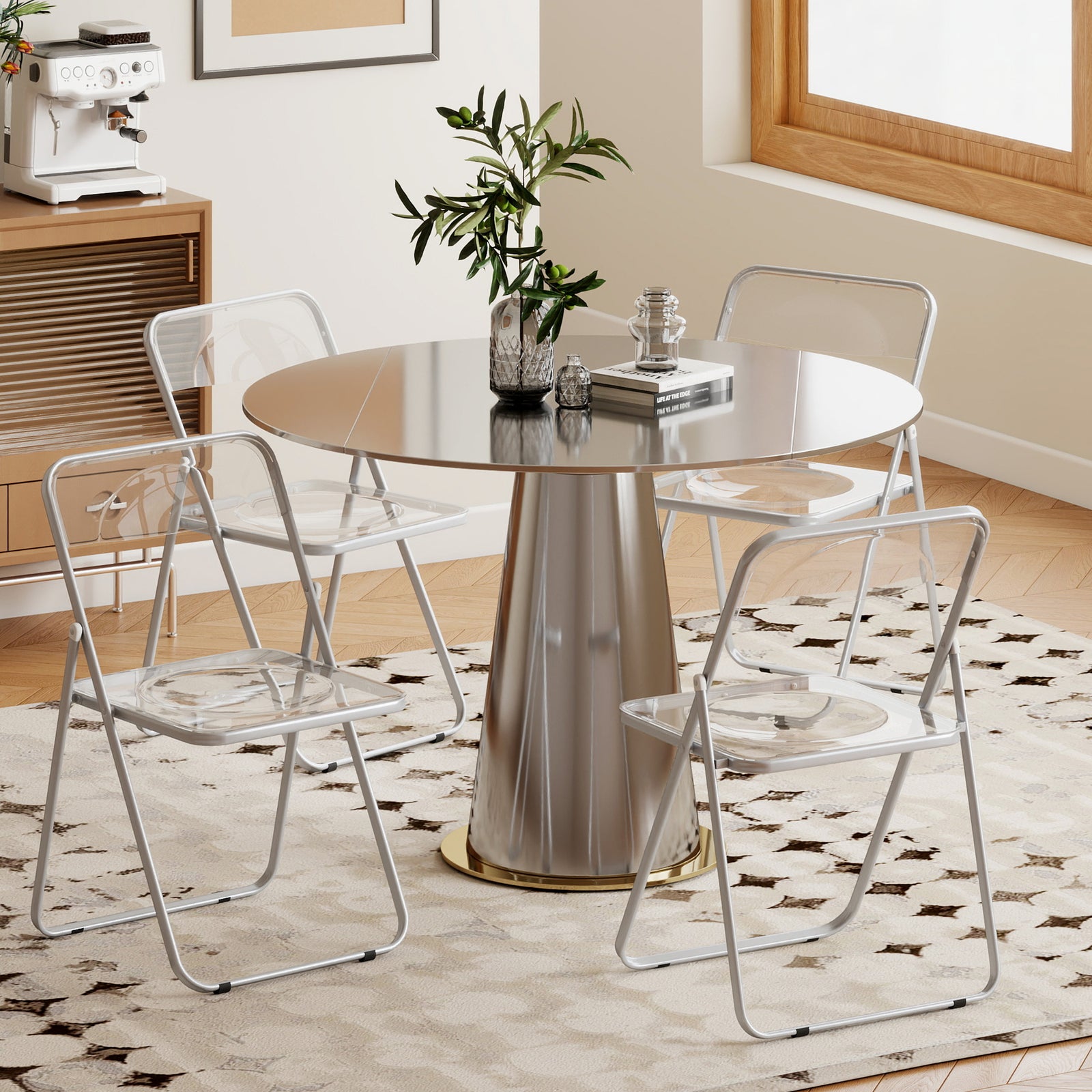 HOMCOM Foldable Chairs With Heavy Duty Steel Frame, Clear