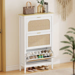 HOMCOM Boho Slim Shoe Cabinet With Rattan Doors