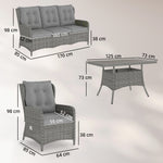 Outsunny 4 Piece Rattan Garden Furniture Set With Cushions, Grey