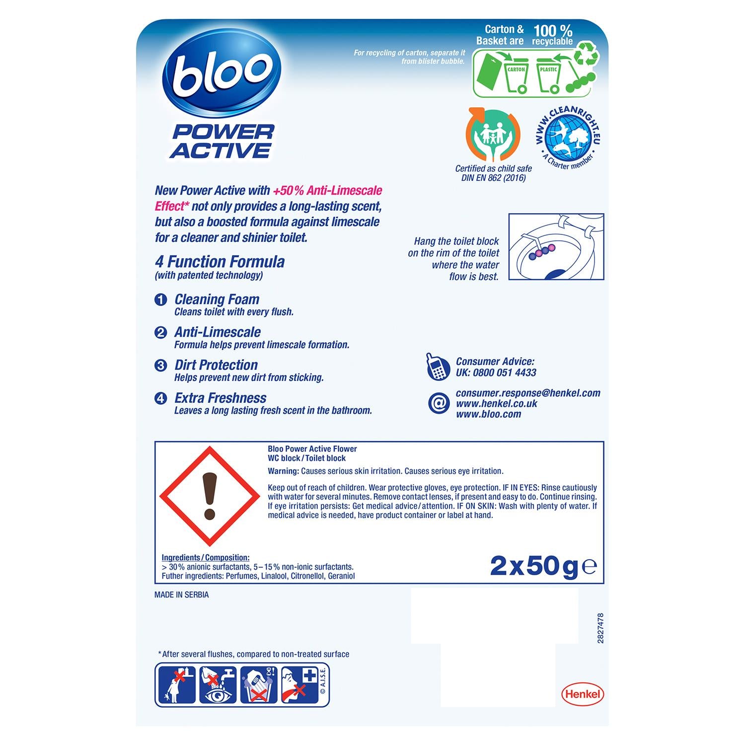 Toilet Rim Blocks Power Active Flower W/ 4 Function Cleaning Formula 6 Pack