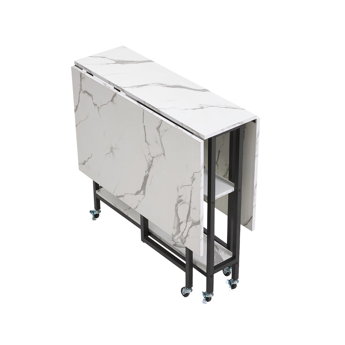 Breeins Folding Dining Table With Wheels And Storage Shelves