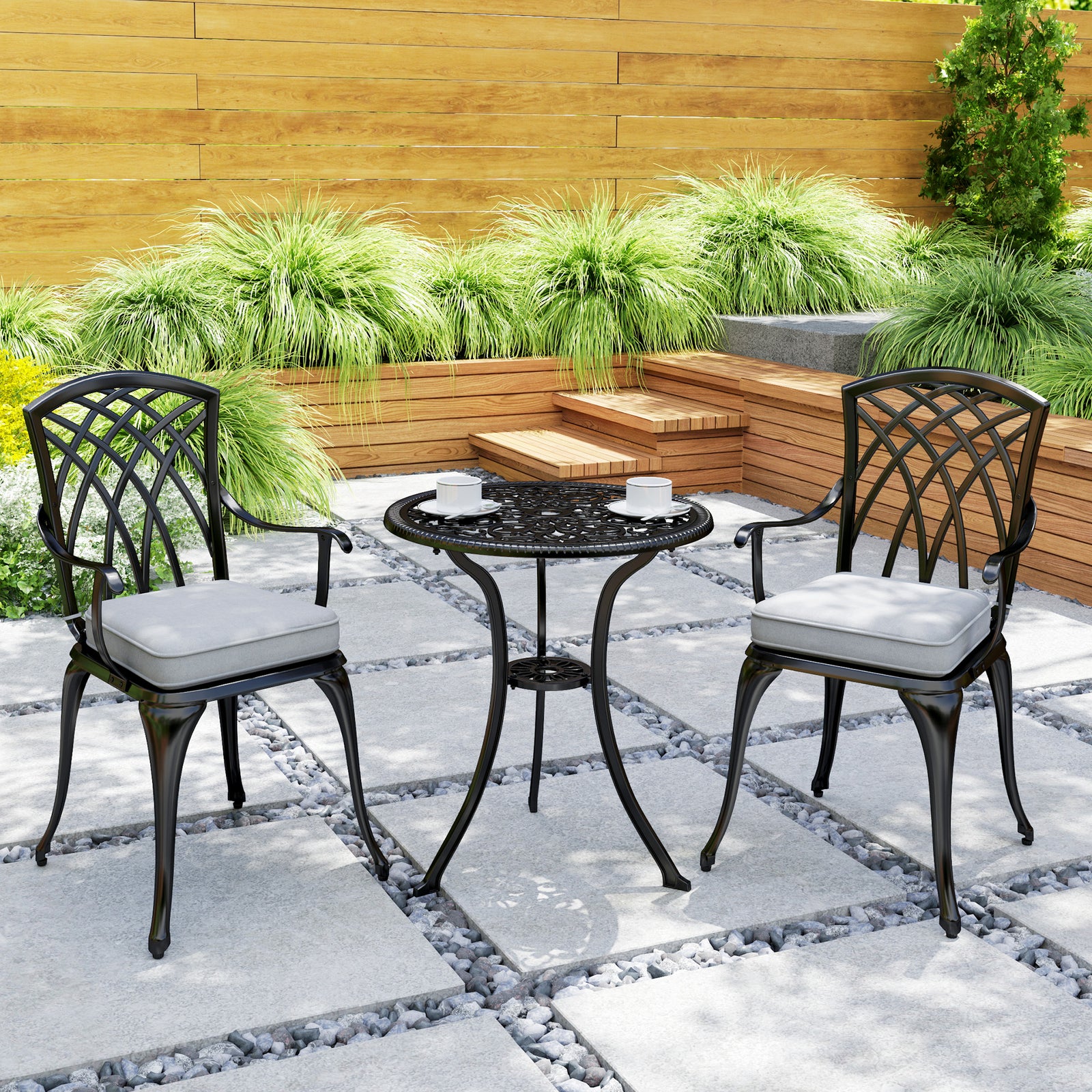 3 Pcs Aluminium Garden Coffee Table Setw/ Parasol Hole