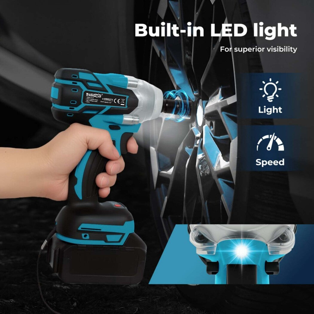 21v Brushless Impact Wrench Drill 1/2" Rattle Gun 4.0ah Battery Kit | Blue