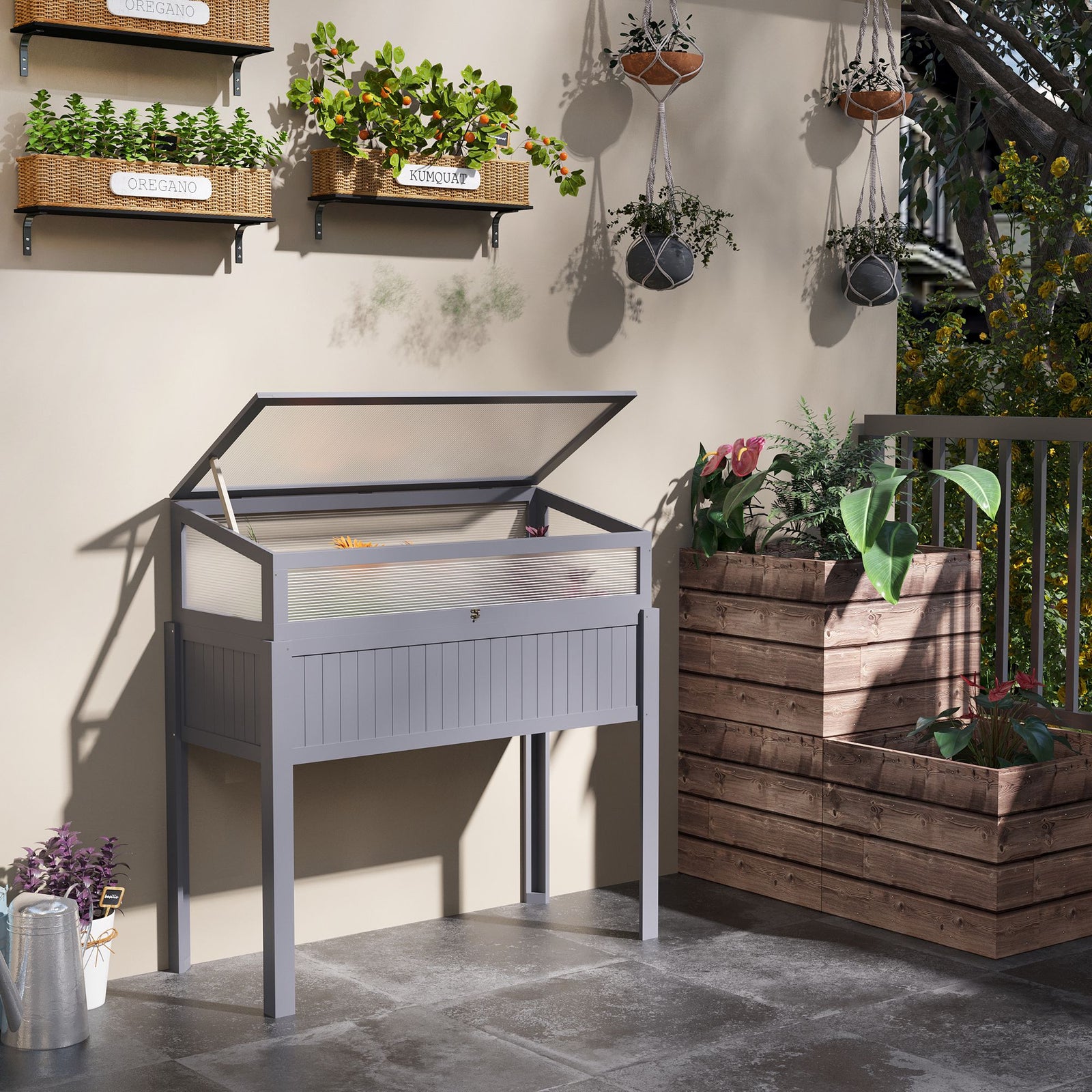Raised Garden Bed 2-in-1 Wood Cold Frame | Gray