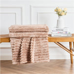 Ribbed Jacquard Fleece Blanket Throw Soft Warm Bed & Sofa Cover | 200cm x 240cm | Brown