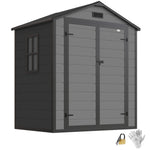 Garden Shed 6'x4.5' Plastic Tool Storage House W/ Lockable Double Doors | Dark Grey