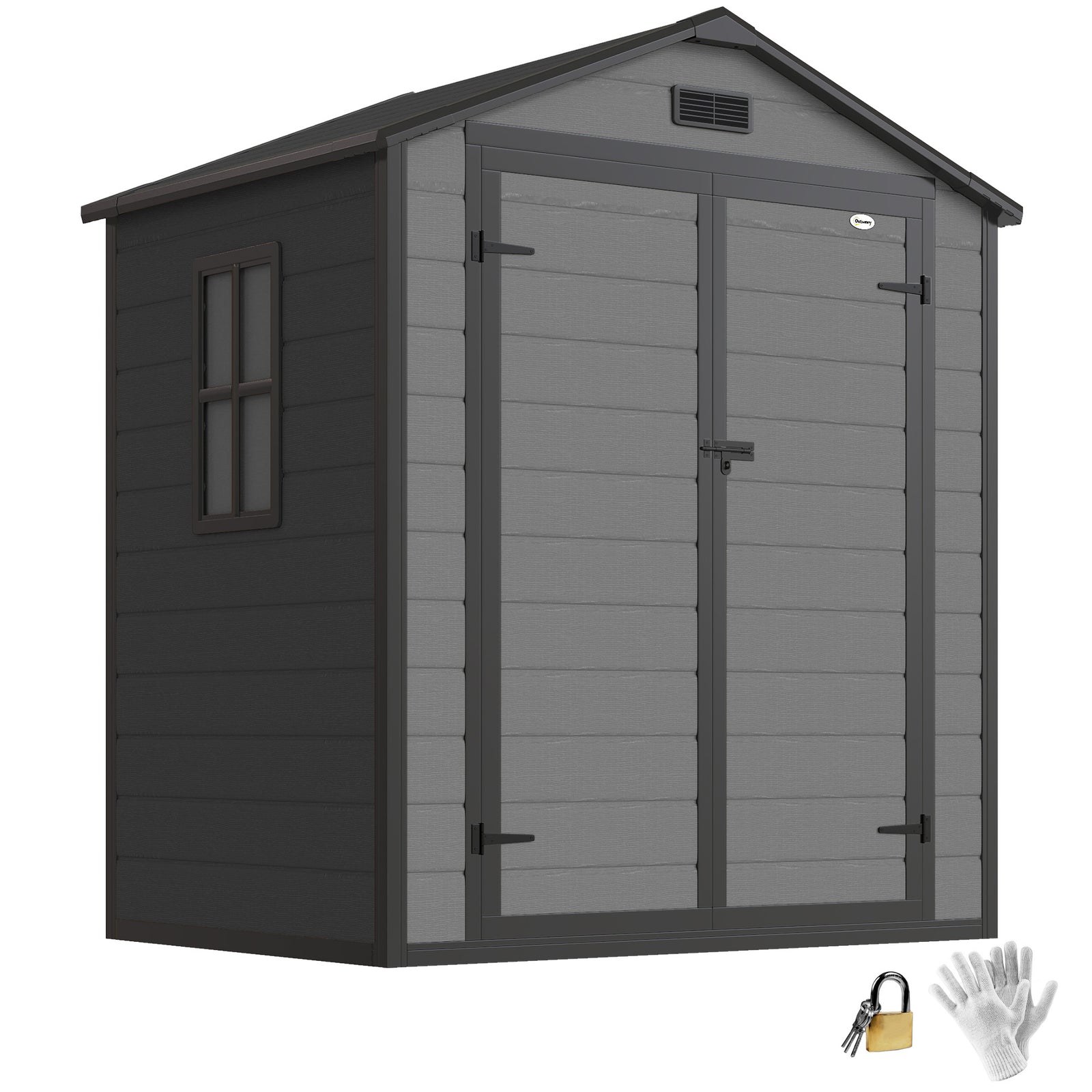 Garden Shed 6'x4.5' Plastic Tool Storage House W/ Lockable Double Doors | Dark Grey