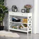Console Table Side Desk Shelves Drawers Open Top X Support | One Size | White