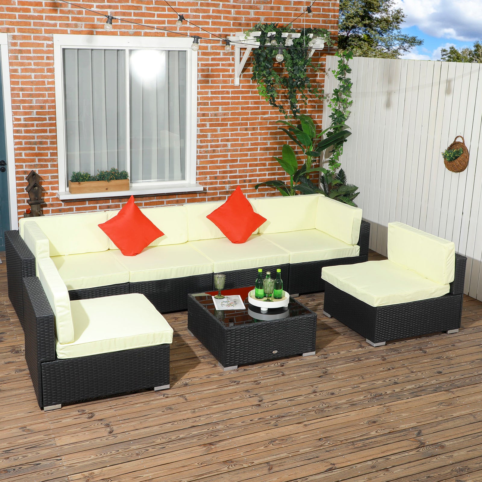 Rattan Garden Furniture Set Coffee Table Buckle Structure | Black
