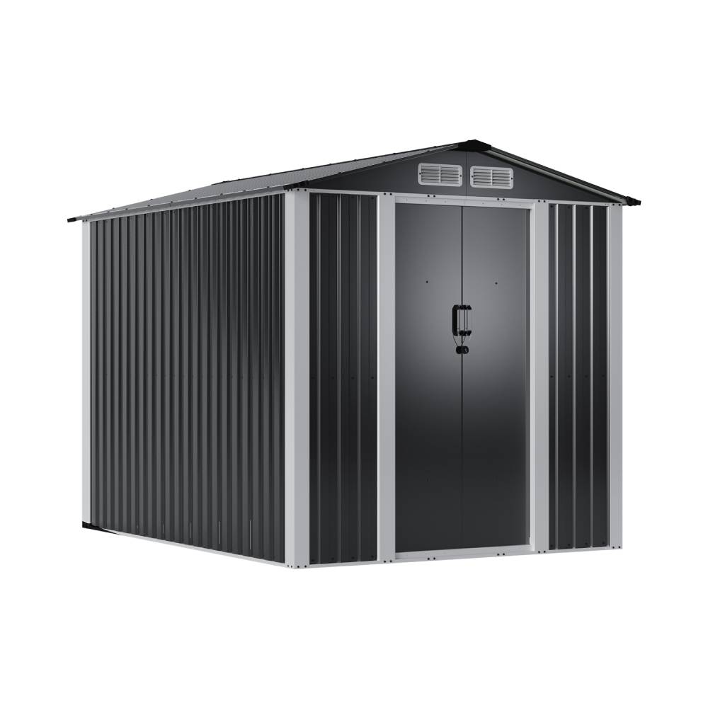 Breeins 6 X 8ft Heavy Duty Metal Outdoor Storage Shed with Apex Roof, Double Sliding Doors & Vents, Lockable Garden Tool Storage House for Backyard Patio Lawn