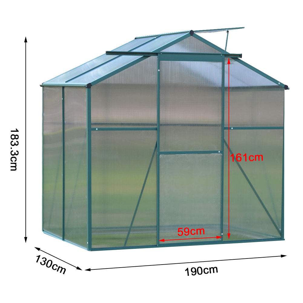 Polycarbonate Greenhouse– Aluminum Frame Walk-in Greenhouse With Sliding Door & Ventilation Window For Plants & Flowers, Green, 4 x 6ft