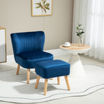 Velvet-feel Accent Chair W/ Ottoman Tub Seat Padding | One Size | Dark Blue