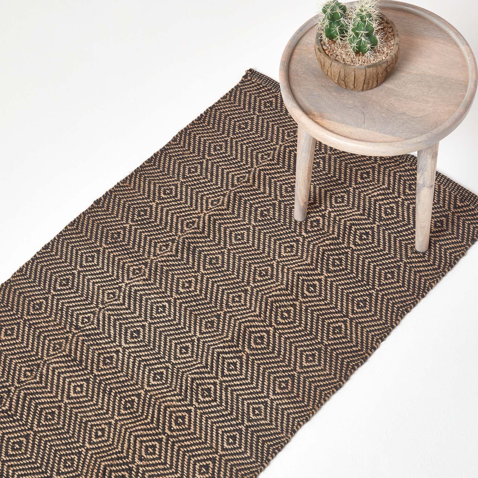 Black Geometric Jute Rug | 200cm | Black