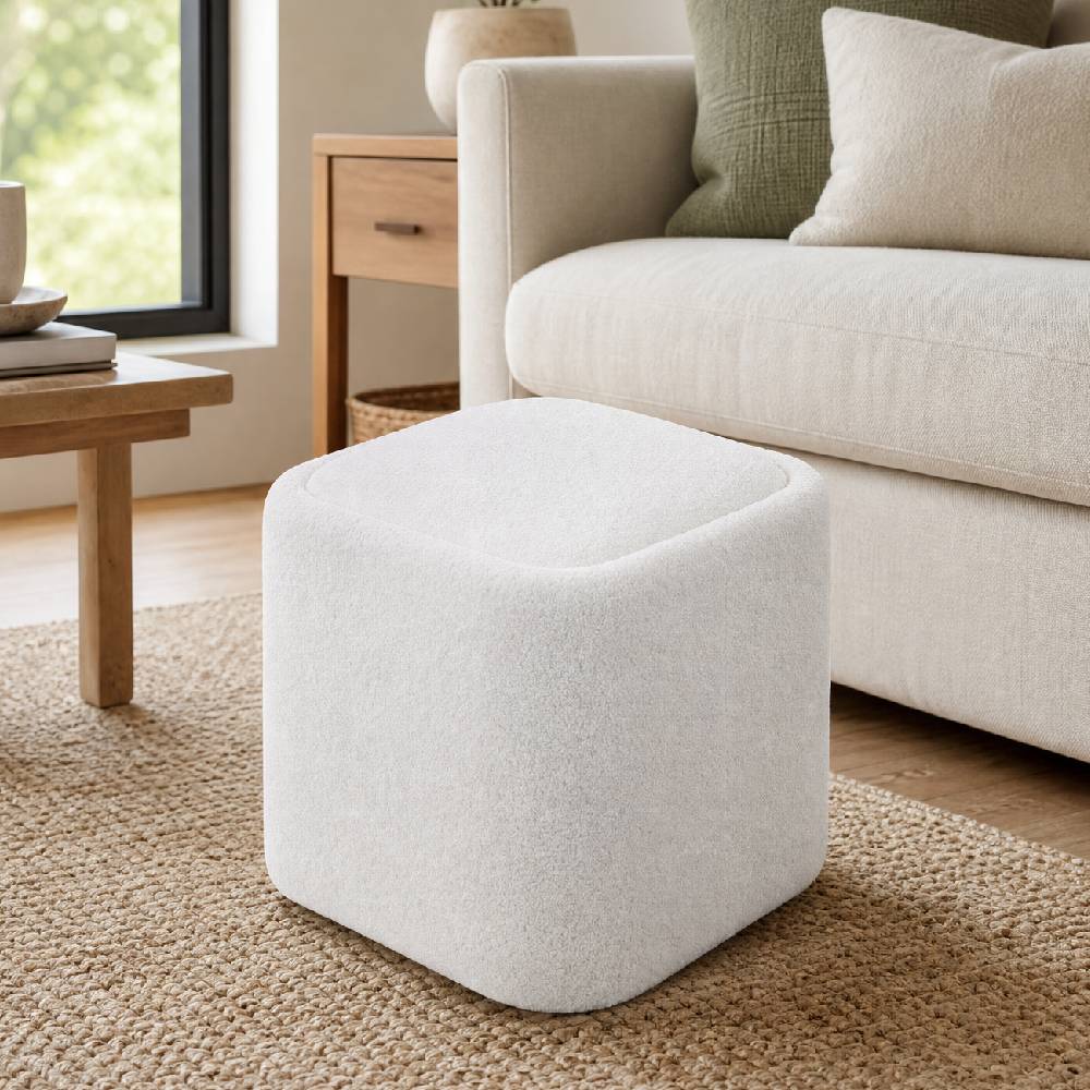 Modern Cube Storage Footstool Ottoman With Reversible Lid | White