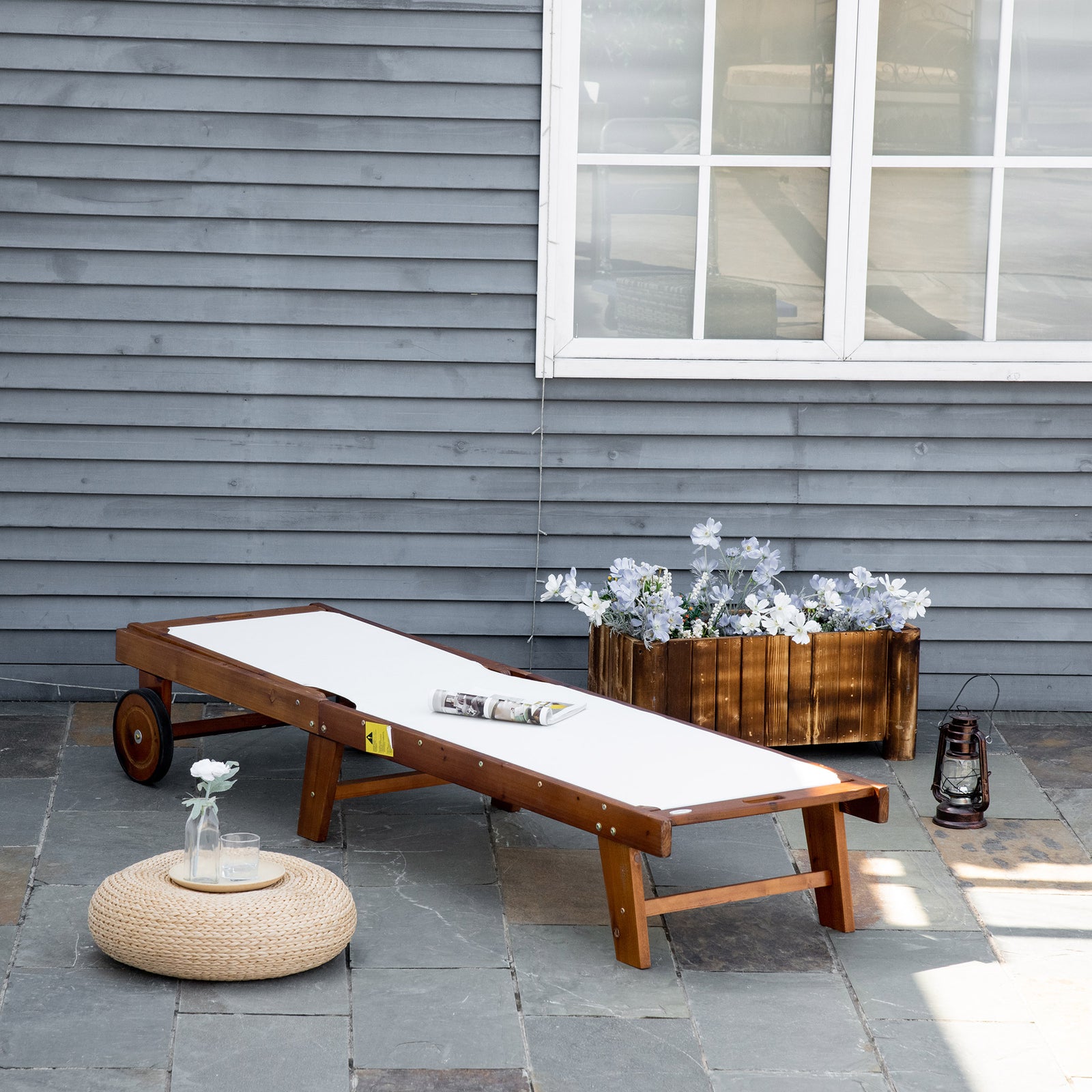 Outdoor Texteline Chaise Lounger W/ Wheels