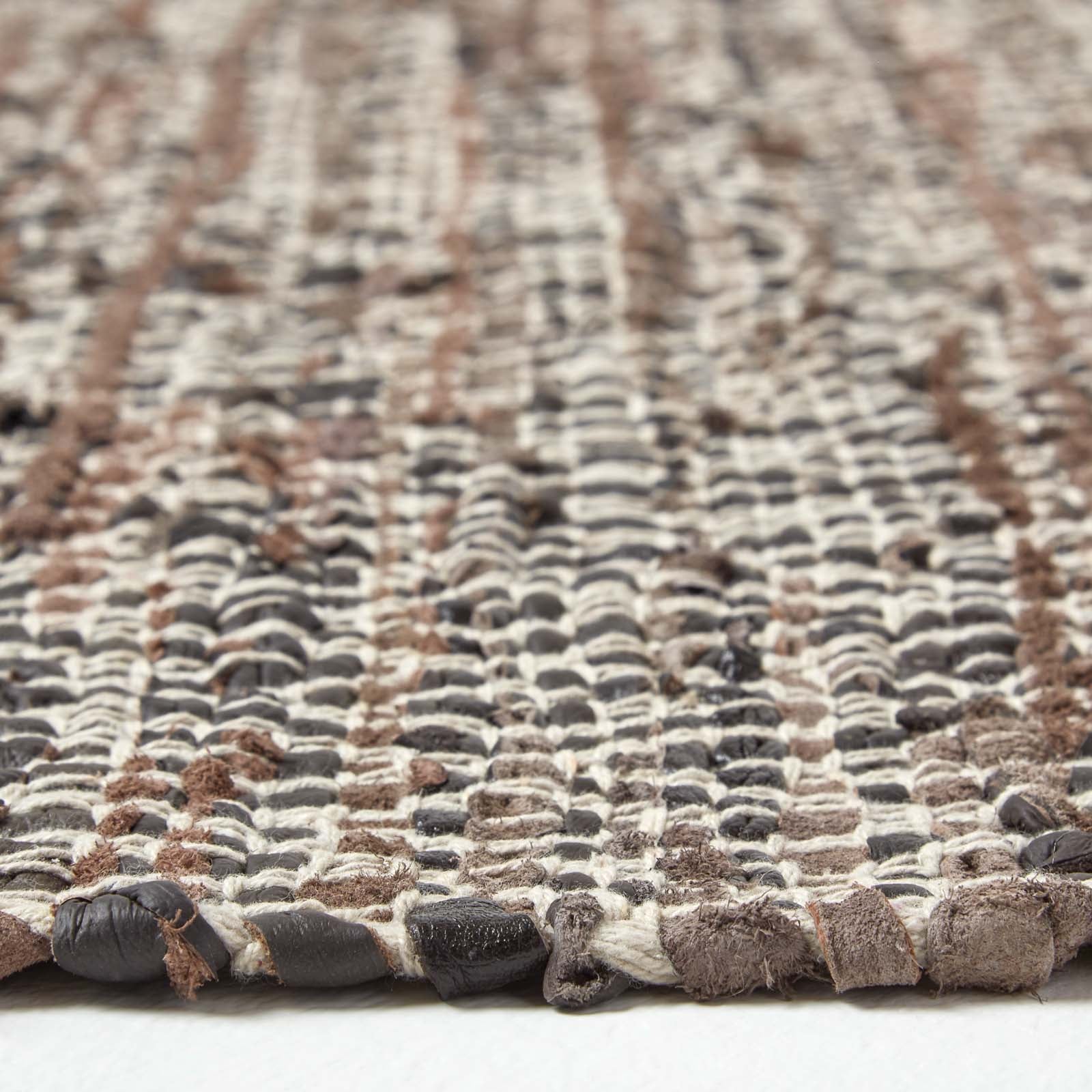 Real Leather Handwoven Diamond Pattern Rug | 150cm x 240cm | Brown