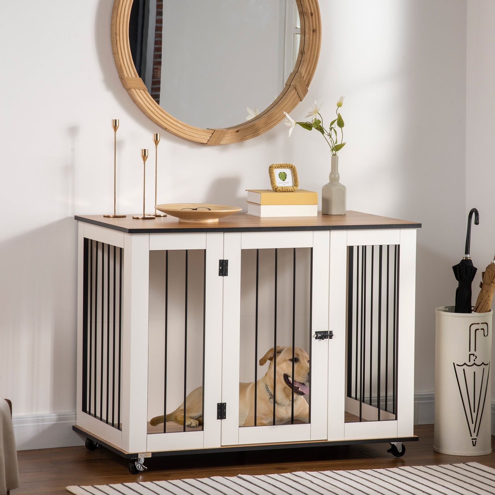 Dog Cage Table W/ Lockable Door, For Large Dogs
