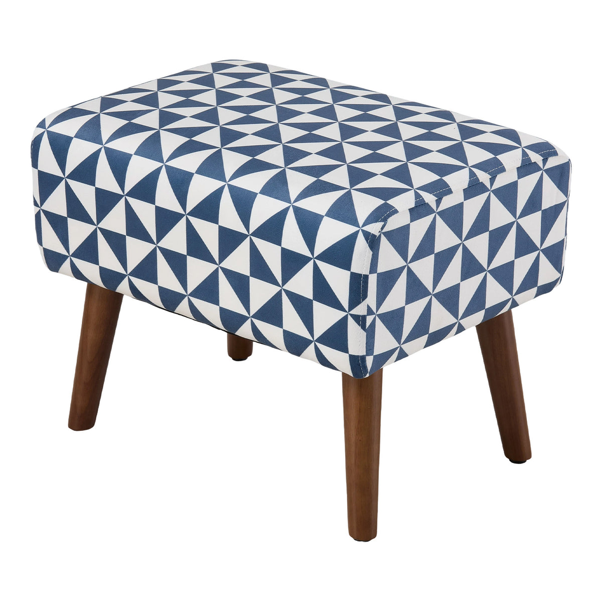 Mid-century Modern Patterned Footstool Ottoman With Walnut Legs