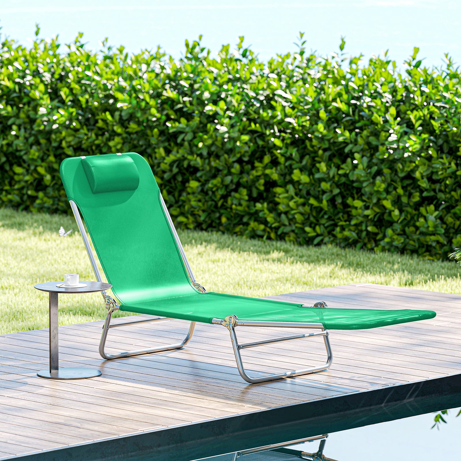 Sun Lounger Foldable Reclining Chair With Headrest | Dark Green