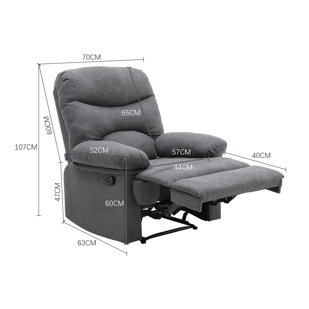 Manual Faux Leather Recliner Armchair Upholstered Lounge Chair With Adjustable Backrest & Footrest For Living Room, Bedroom, Home Theater & Office | Grey