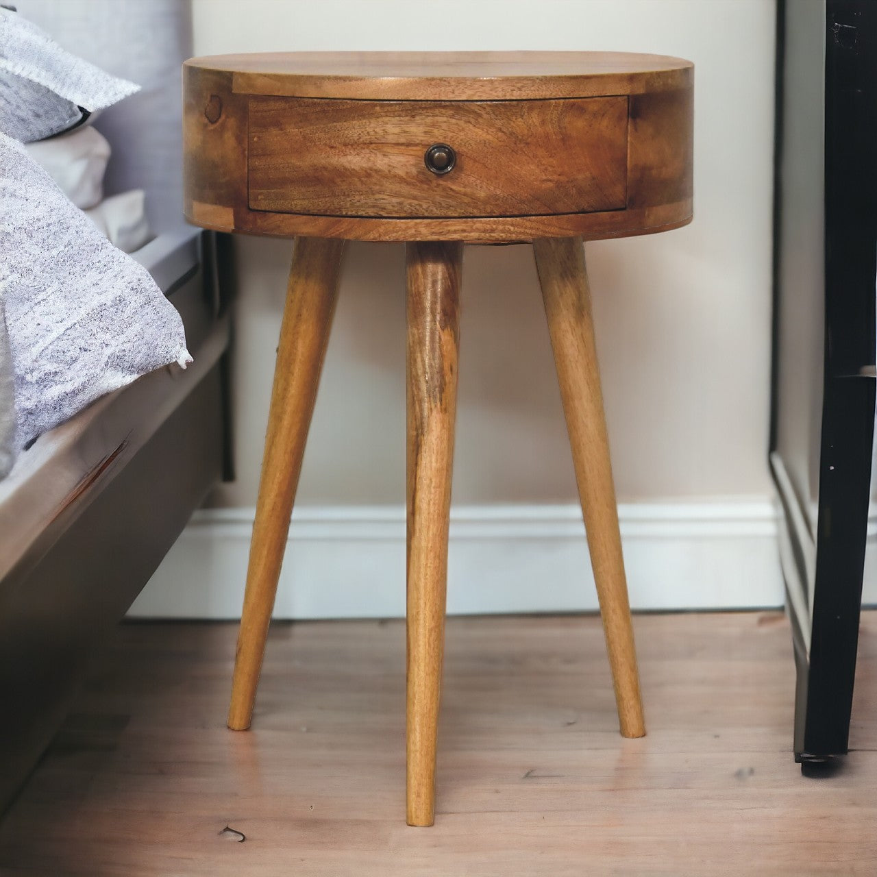 Solid Wood Mini Oak-ish Circular Shape Bedside