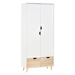 2-door Clothes Wardrobe W/ Rail Shelf 2 Storage Drawers