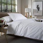 Mayfield Duvet Cover Set – 220 Thread Count White Cotton Sateen, 3mm Stripe & Piped Trim | King | White