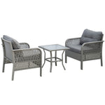 3pc Patio Rattan Wicker Bistro Set Conversation Furniture | Gray