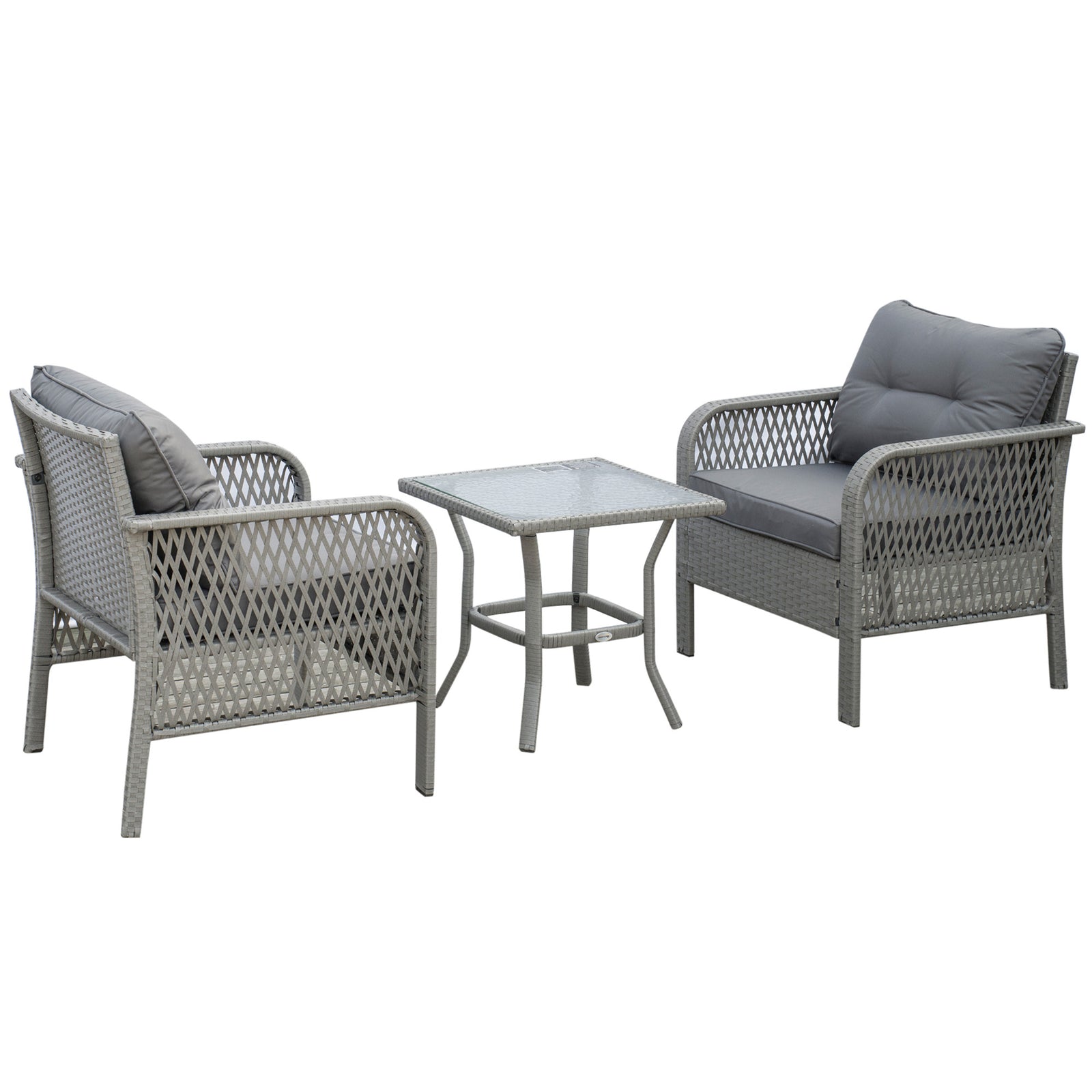 3pc Patio Rattan Wicker Bistro Set Conversation Furniture | Gray