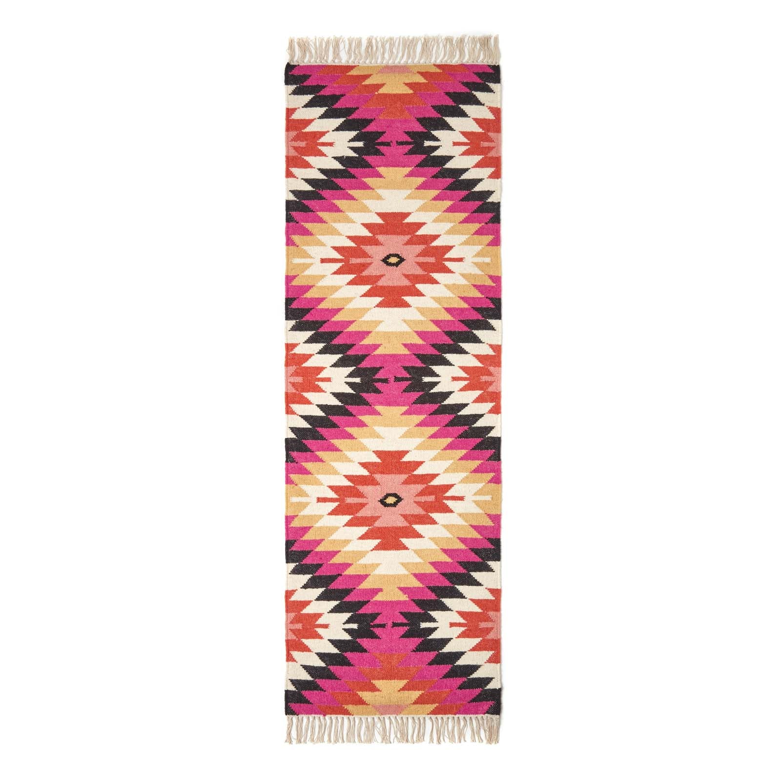 Jakarta Handwoven Geometric Kilim Wool Rug | 200cm | Orange & Black