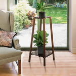 Vintage 2-tier Solid Wood Plant Stand Indoor Plant Display Shelf Rustic Wooden Flower Holder