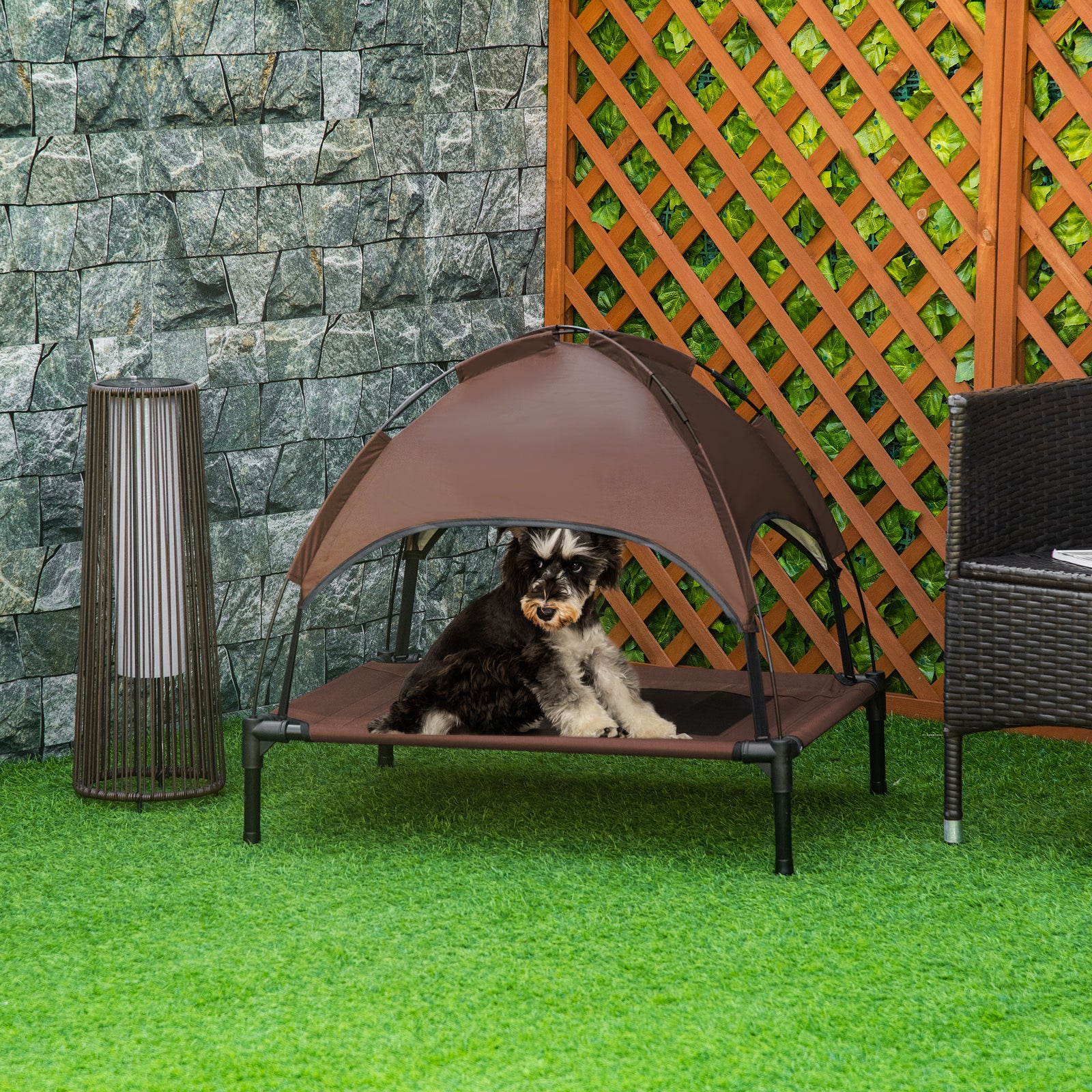 Pawhut 76cm Elevated Dog Bed Cooling Raised Pet Cot Uv Protection Canopy | Brown