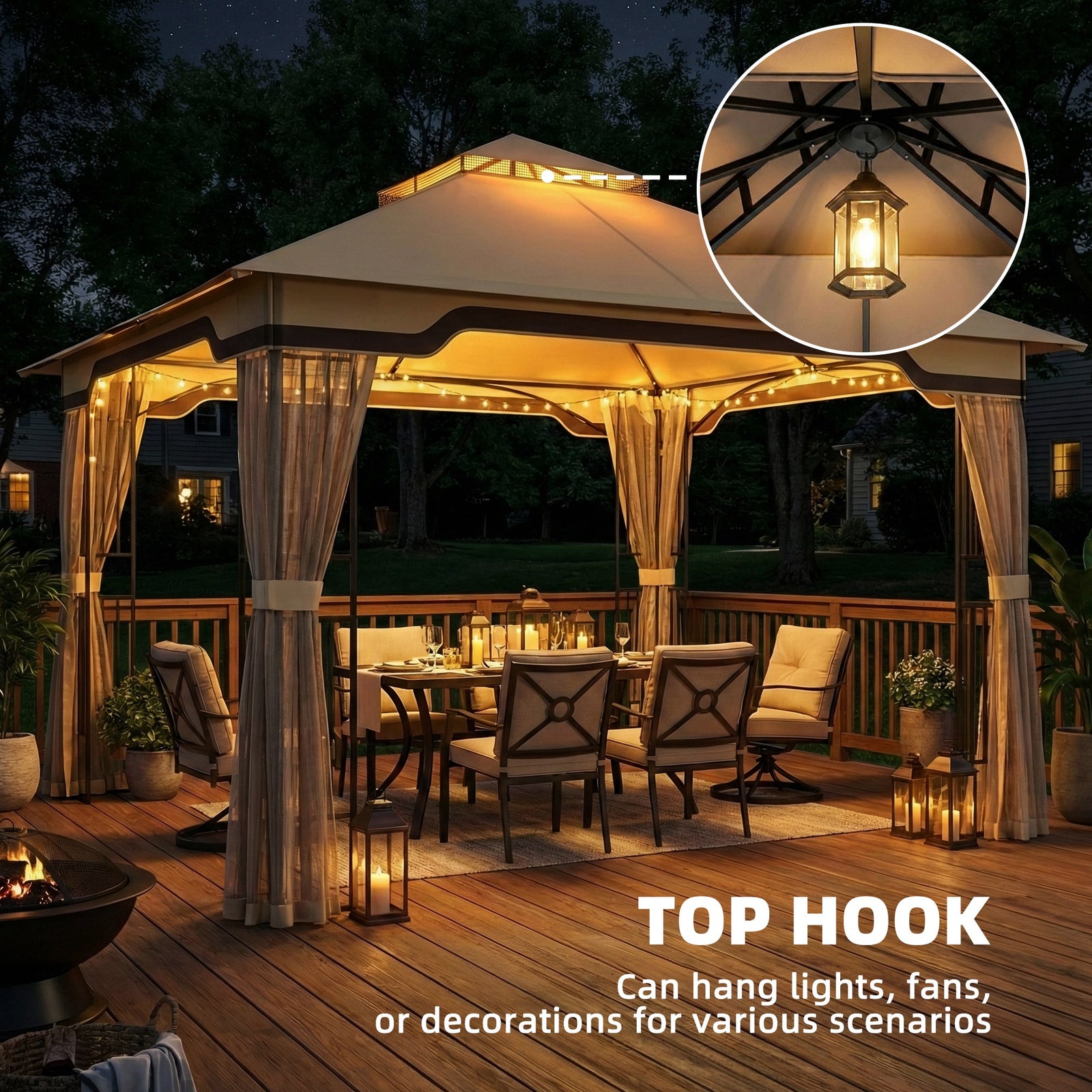 3.3 X 3.3 M Garden Gazebo With Shelves, Upf50+ Permanent Gazebo | Khaki