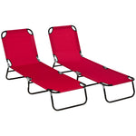 Folding Sun Loungers Set Of 2 With Adjustable Backrest | Red