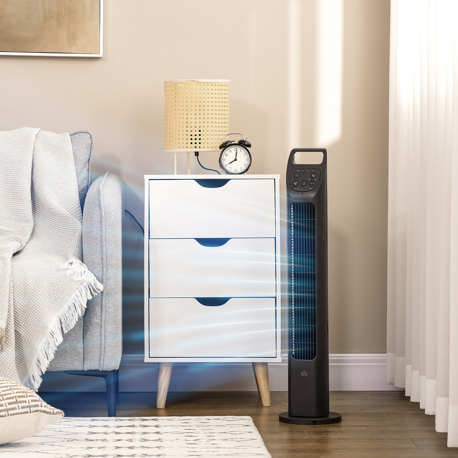 Oscillating Tower Fan Floor Fan With 7.5h Timer Home Office | One Size | Black