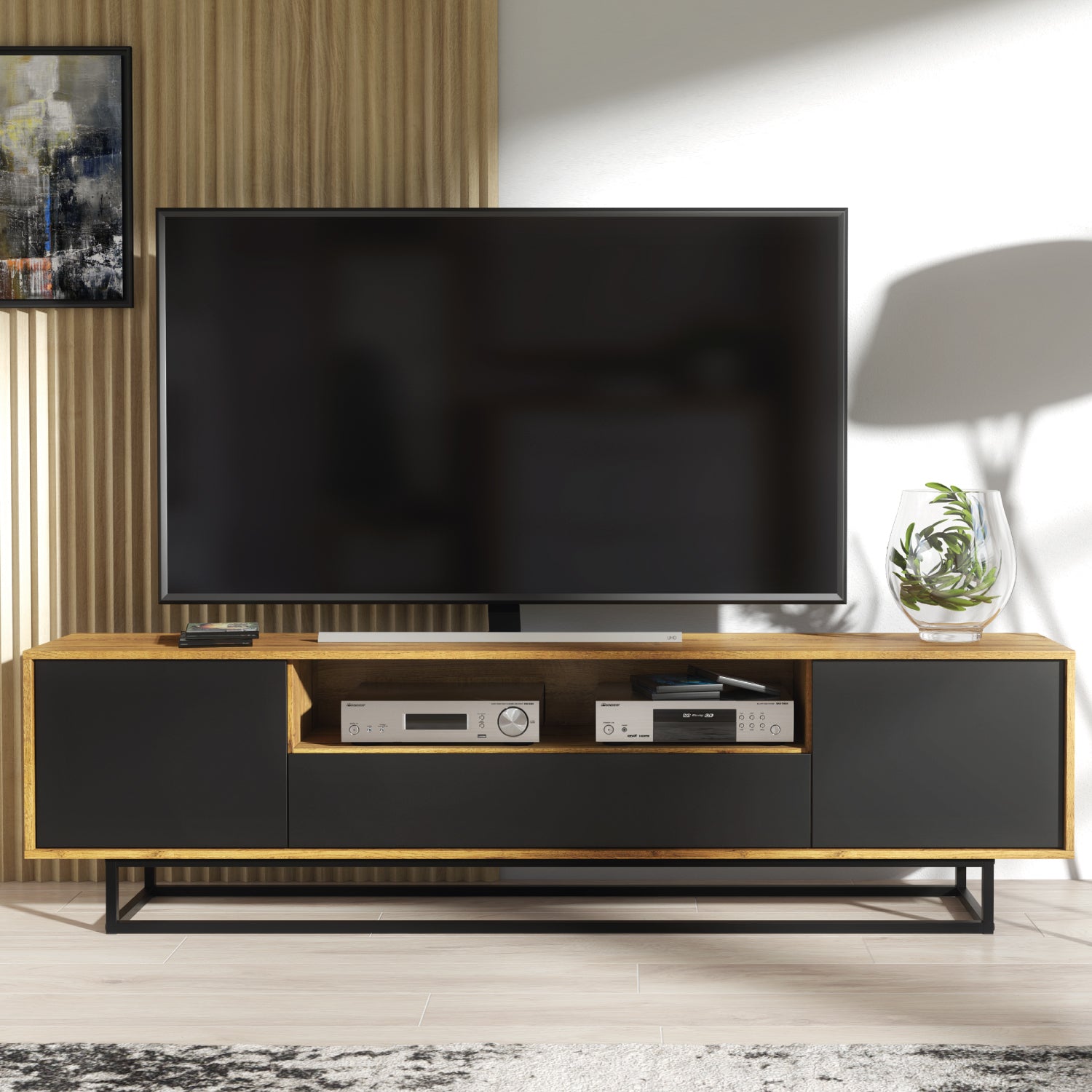 Rift Tv Unit 200cm - Oak / Rustic | Black Oak