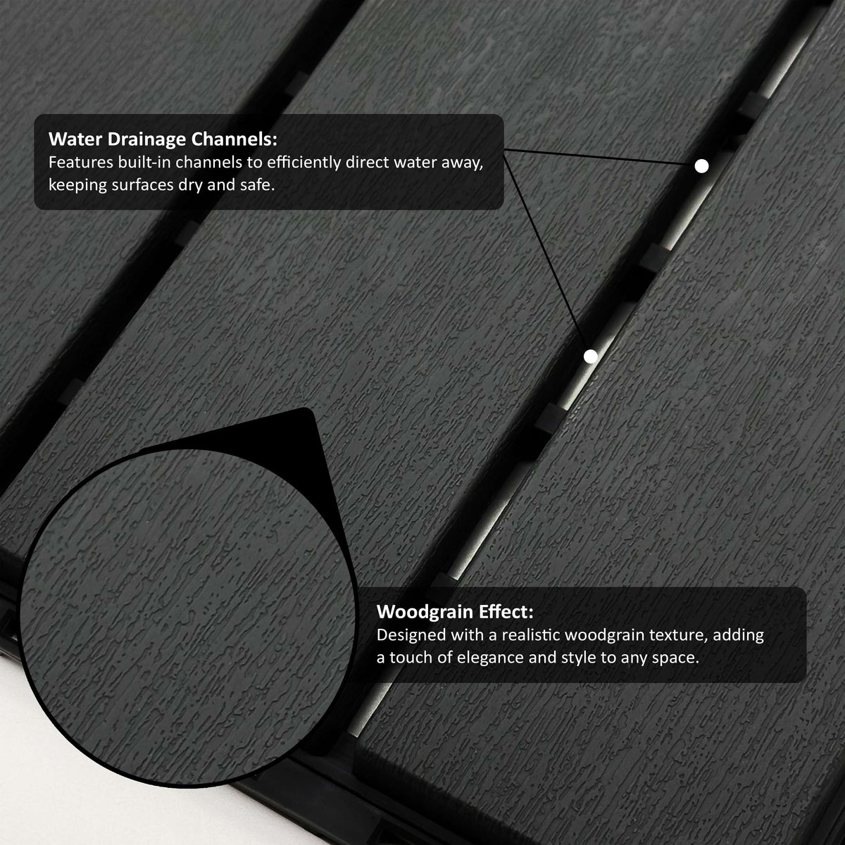 Polydeck Pvc Interlocking Decking Tiles - Black | Set of 36 | Black